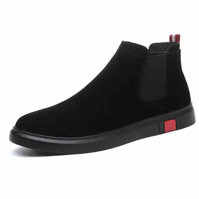 

men casual genuine leather boots spring autumn flat platform high top shoes black chelsea boot ankle bota zapatos de hombre male