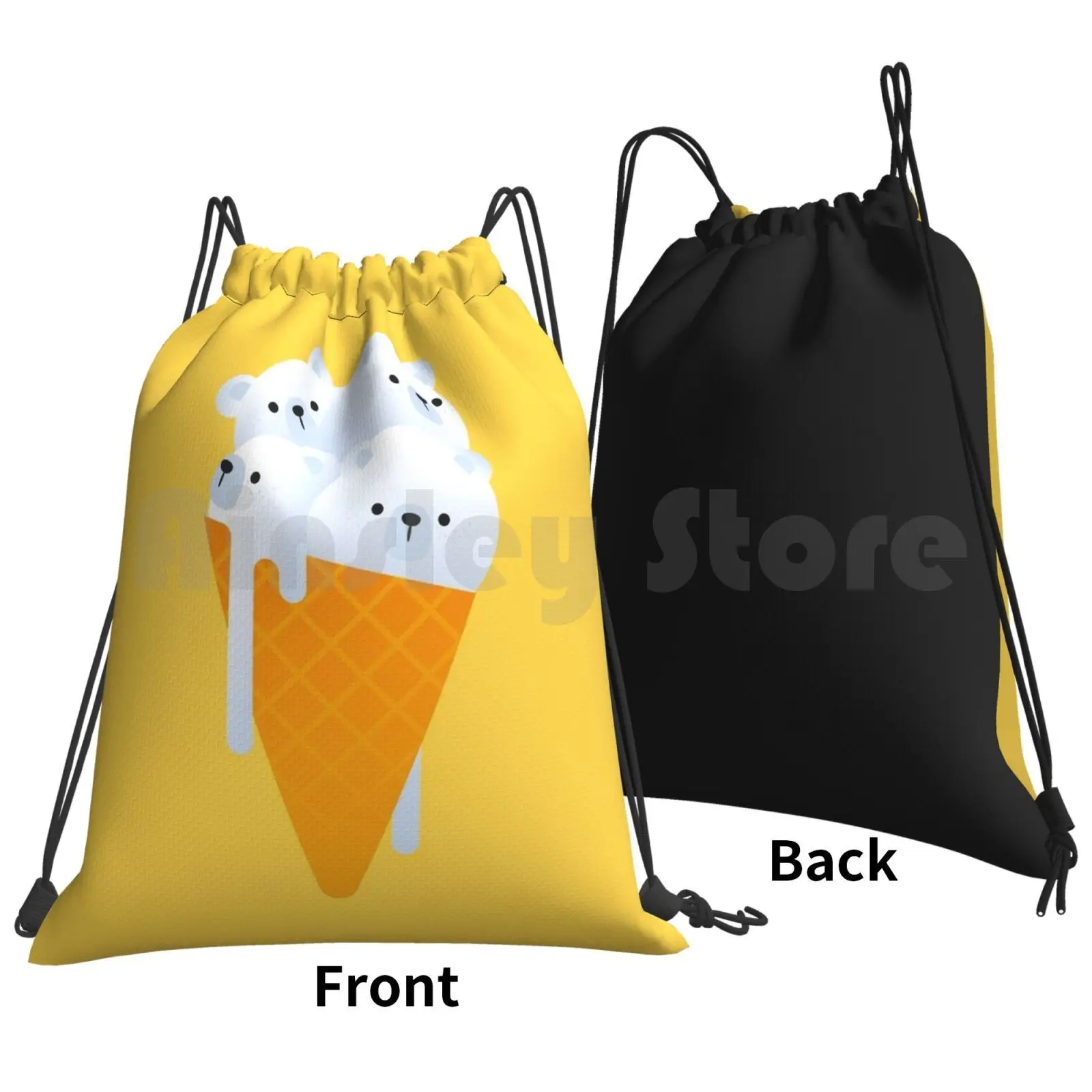 Polar Bear Ice Cream Backpack Drawstring Bag Riding Climbing Gym Bag Polar Bear Ice Cream Icecream Cone Sweets Desserts Food