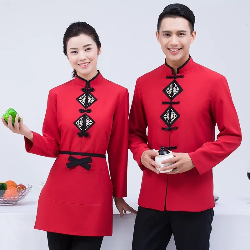 Long Sleeve Chinese Restaurant Waiter Uniform Women Femininas Workwear Fast Food Waitress Uniform Hotel Cleaning Work Uniforms