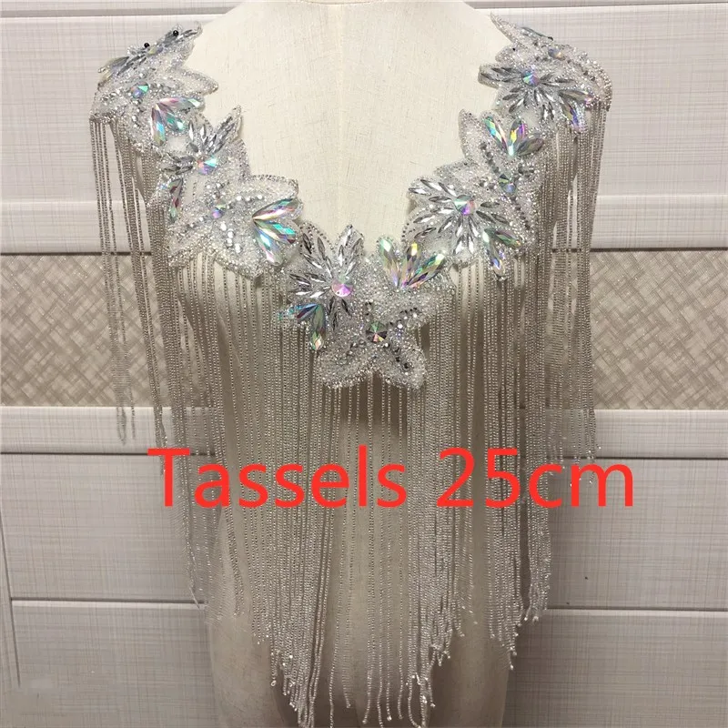 HOT SALE  single side wedding embroidered  collar with beaded tassels  appliques neckline with  fringe