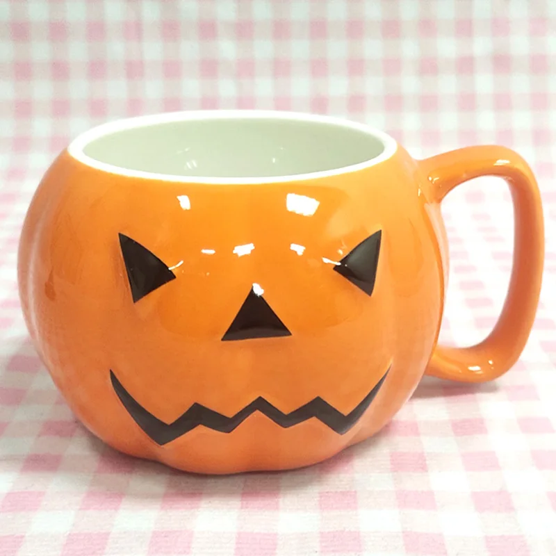 Halloween Ceramic Mug Pumpkin Imp Shaped Coffee Cup Breakfast With Lid Cup Spoon Cartoon Cup Holiday Gift Cup