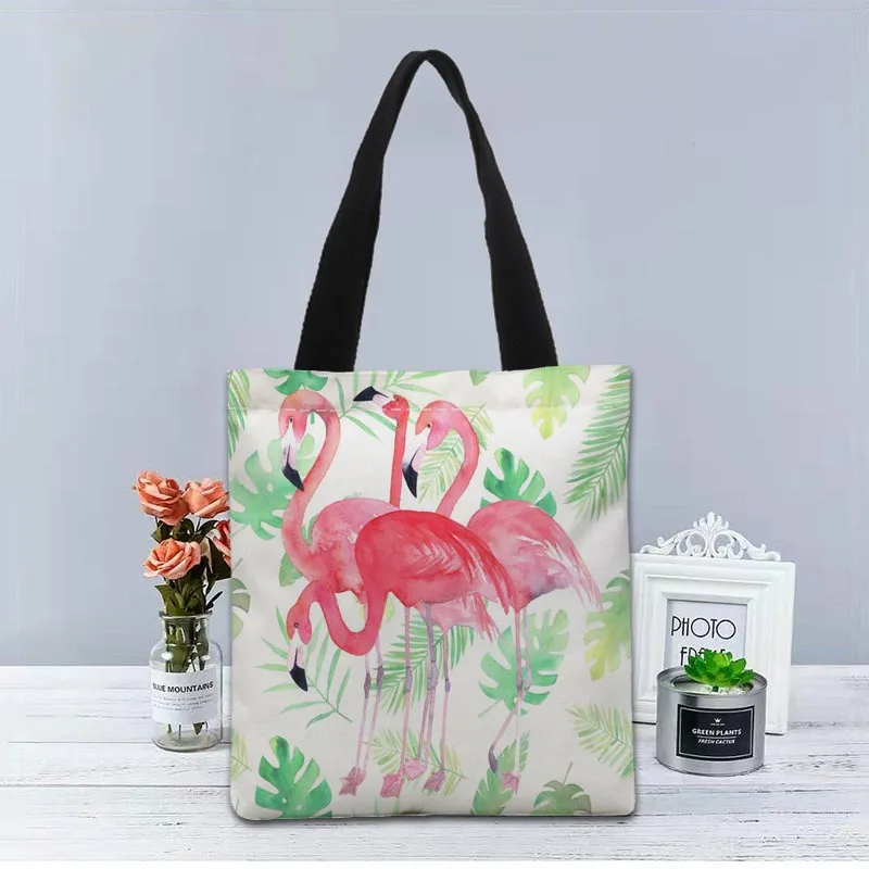 

New Flamingo Handbag Foldable Shopping Bag Reusable Eco Large Unisex Canvas Fabric Shoulder Bags Tote Grocery Cloth Pouch 1208