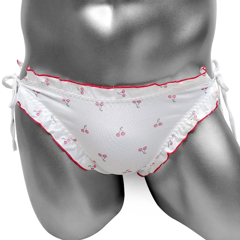 Lovely Cute Lolita Sissy Panties Kawaii Princess Side Tie Cherry Ruffle Mens Underwear Brief Sexy Gay Lingeries Male Underpants