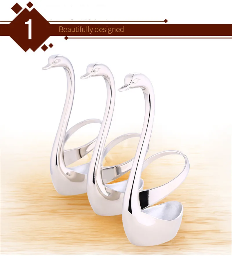 Set Posate Da Dessert Con Base A Cigno E Strass: Cucchiaini E Forchette Dorate Per Caffè E Torta