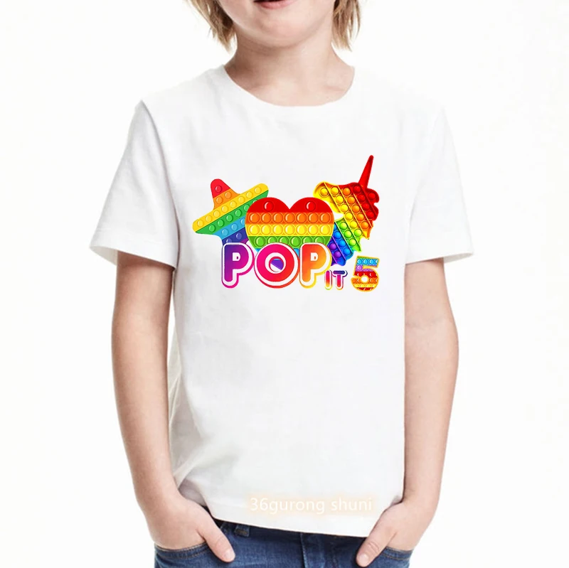 

Pop It 4th-8th Love/Unicorn/Star Grpahic Print T-Shirt Boys Funny Fidget Toy Rainbow Kids Clothes Harajuku Kawaii Children Tops