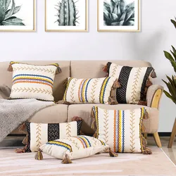 Tasseles Colored Pillow Case Boho Style Cushion Cover 45x45/30x50cm Cotton Embroidered Waist Pillow  for Sofa BedHome Decorative