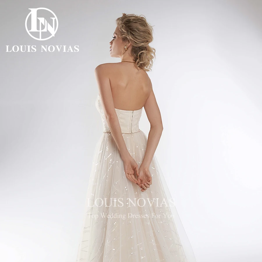 LOUIS NOVIAS Свадебное платье трапециевидной формы Элегантные платья невесты без бретелек Блестящие свадебные платья без рукавов с блестками Vestidos De Novia