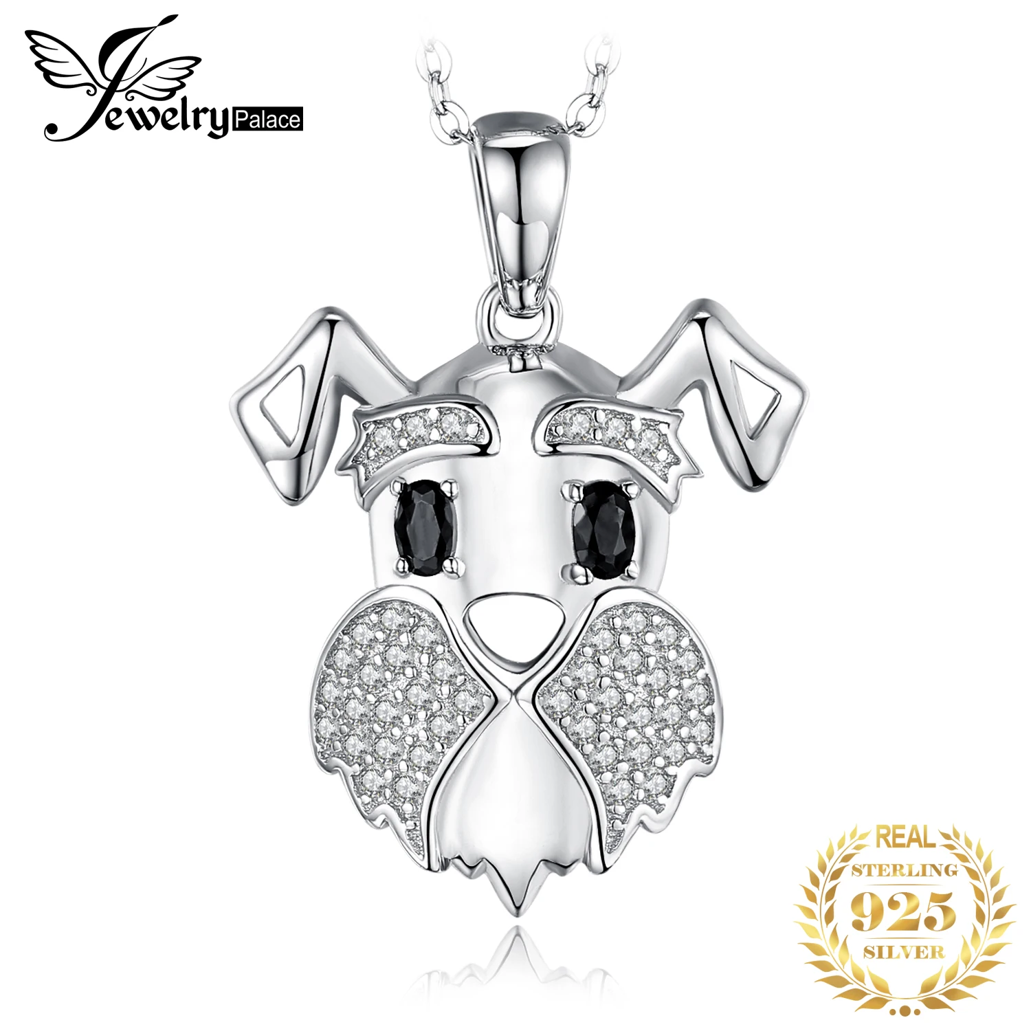 JewelryPalace Cute Schnauzer Dog 925 Sterling Silver Natural Black Spinel Pendant Necklace for Women Gemstone Pendant No Chain