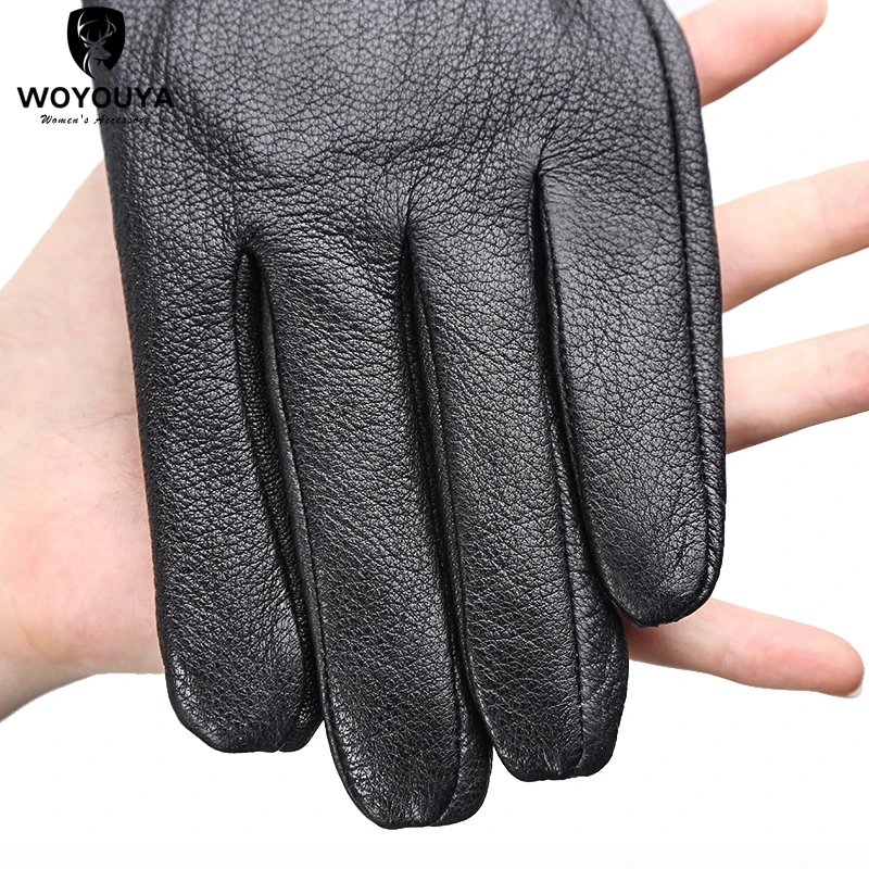 Gants d\'hiver en peau de mouton pour hommes, gants de marque à la mode, pour garder au chaud, en cuir noir confortable, gloves-8020N