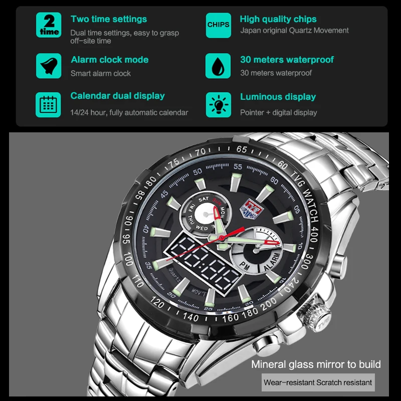 Top Brand Military Digital Watches TVG 579 LED Watch Man Alarm Week Waterproof WristWatch Clock Luminous Relogio Masculino