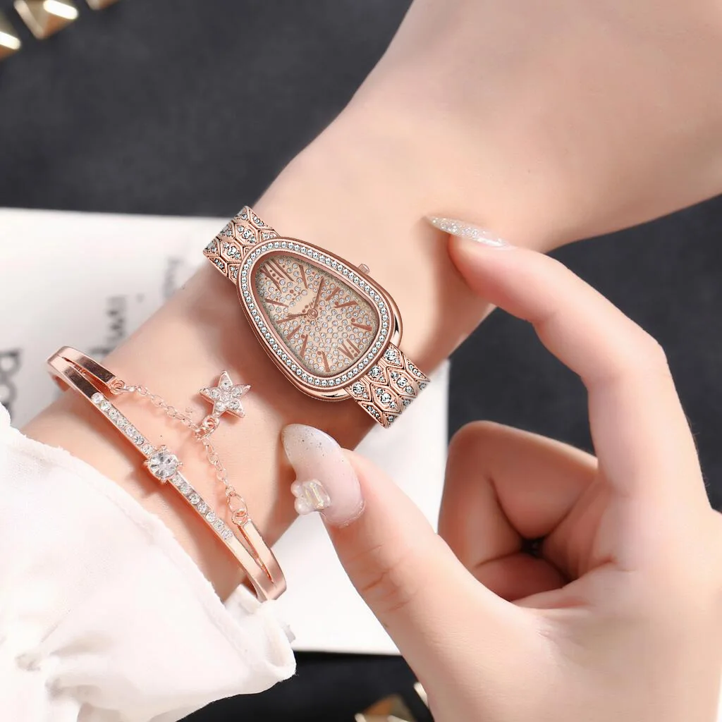 Snake Bracelet Watch Women Rose Gold Steel Rhinestone Ladies Luxury Wristwatches Fashion Gift Clock Female 2021 relogio feminino