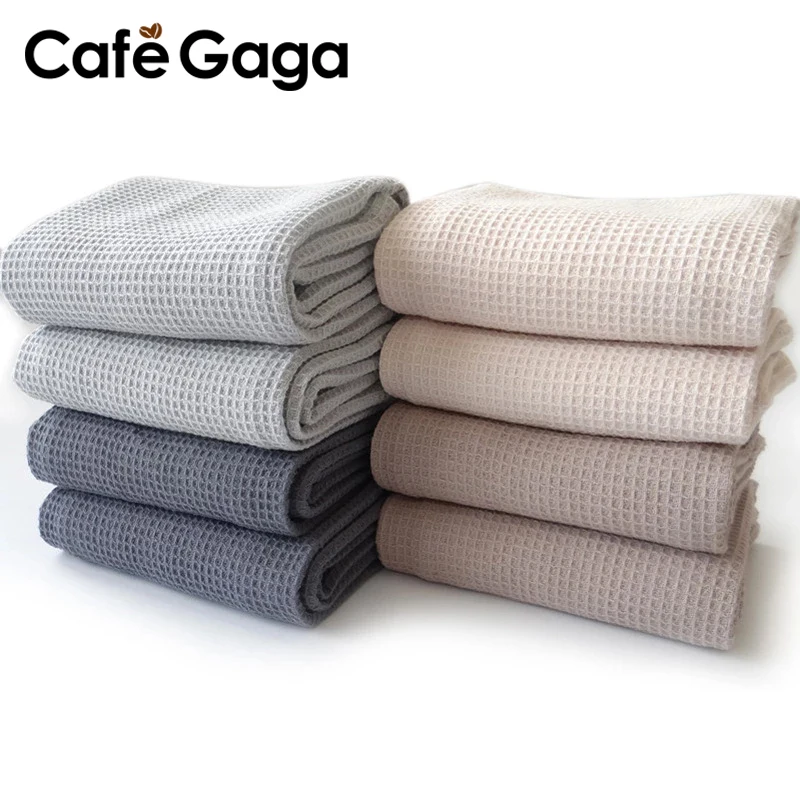 Waffle Tea Towel Ultra Soft Absorbent Pure Color Cotton Kitchen Napkin Coffee Bar Superfine Fiber 45*65cm Cleaning Accessories