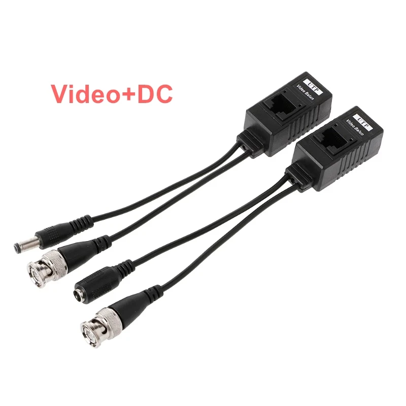 2 Pair BNC To RJ45 Passive DC Power + Video + Audio Balun Transceiver UTP For 1080P AHD Surveillance CCTV Camera