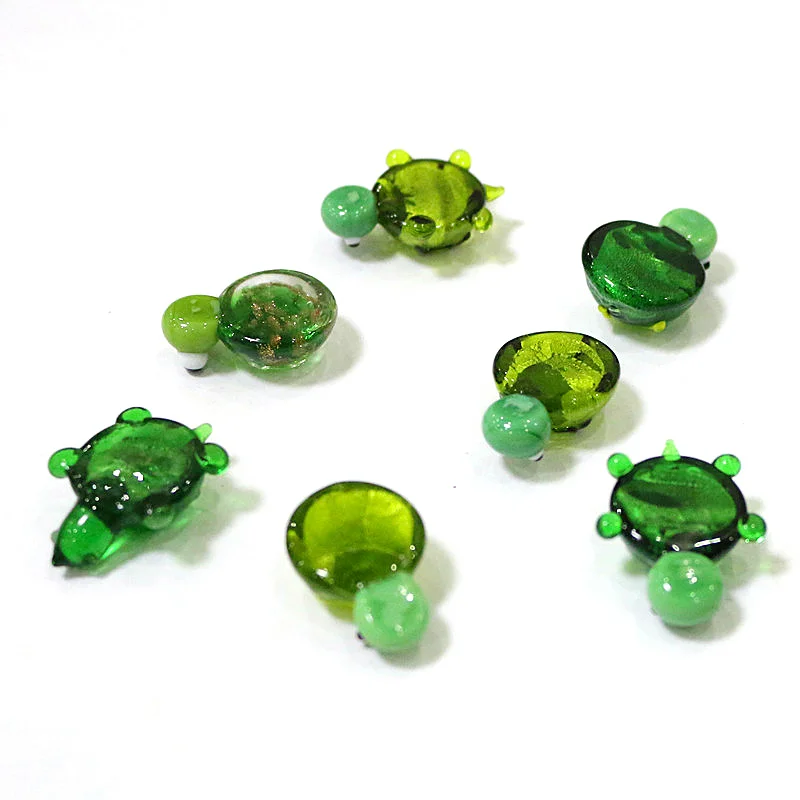 5PCS Green Silver Foil Glass Turtle Mini Figurine Japan Style Cute Cartoon Sea Animal Ornament Aquarium Kawaii Decor Accessories