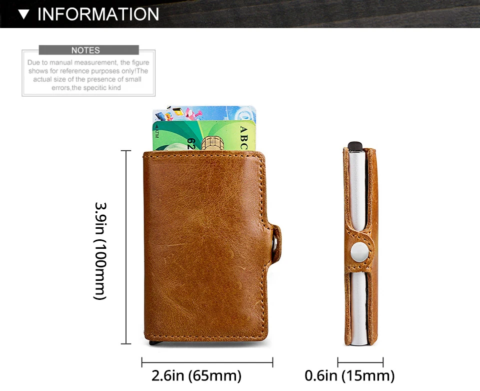 HUMERPAUL Heißer Echtes Leder Kredit Pop-up Karte Halter Brieftasche Männer Metall RFID Blocking Aluminium Business Bank Karteninhaber Fall – Detail 2
