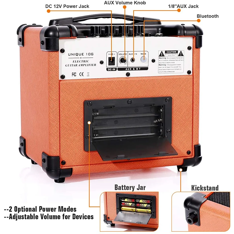 Coolmusic Unique 10G Electronic Guitar Amplifier Bluetooth Speaker Portable Combo AMP w Distortion Effect Bass Treble Equalizer