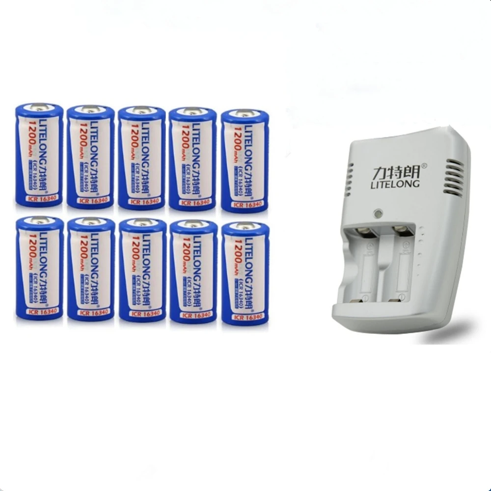 

10PCS Large capacity 3.7V 1200mAh ICR16340 rechargeable battery + 1PCS 16340 lithium battery smart charger