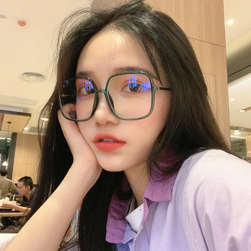 Korean Big Glasses Frame Women No Makeup Fashion Anti-blue Plain Glasses Men Contrasting Cute Decorative Computer Glasses