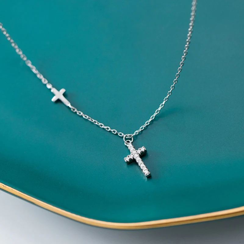 Modian Shining CZ Thick Cross Sterling Silver 925 Pendant Necklace for Women Adjustable Simple Necklace Fine Jewelry Accessories