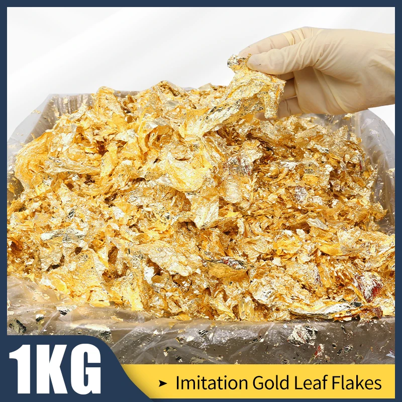 

1KG Imitation Gold Flake Leaf Foil Gilding Aluminum Leaf flake, Gold Leaf Sheets,decoration Wall