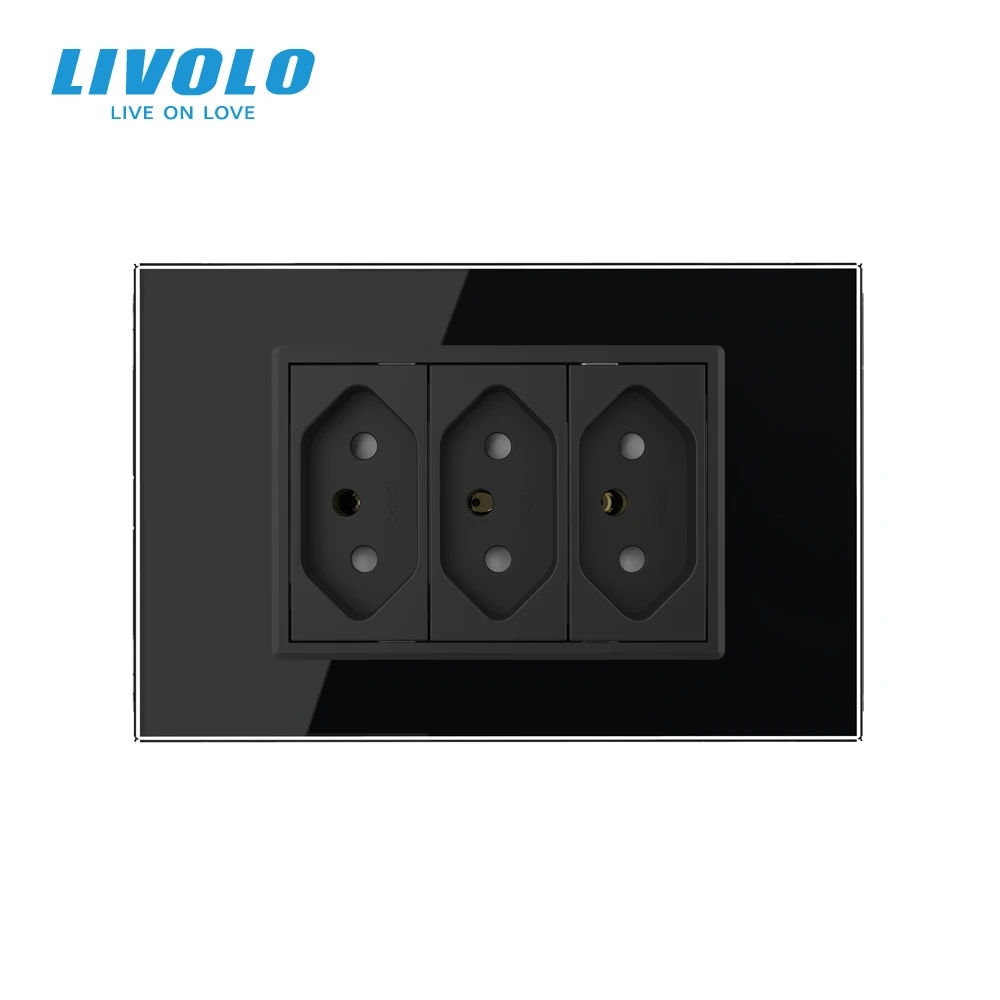 Livolo Brazilia Standard ,3Pins 10A/20A Socket Type N Plugs ,3Pin Hole Wall Power Socket,Glass Panel,110V-250V, Wall Panel