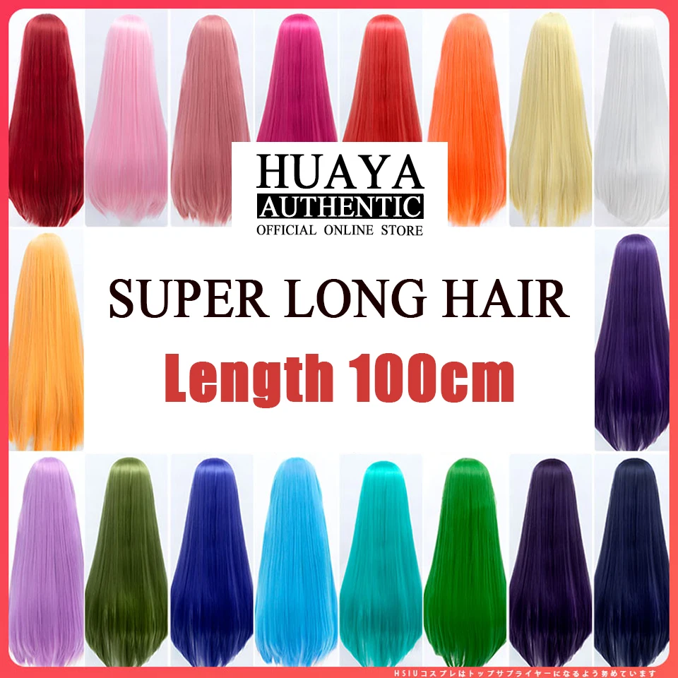 HUAYA-peluca sintética larga y recta para mujer, pelo postizo de 100cm, color rubio, rojo, rosa, gris y morado, 23 colores