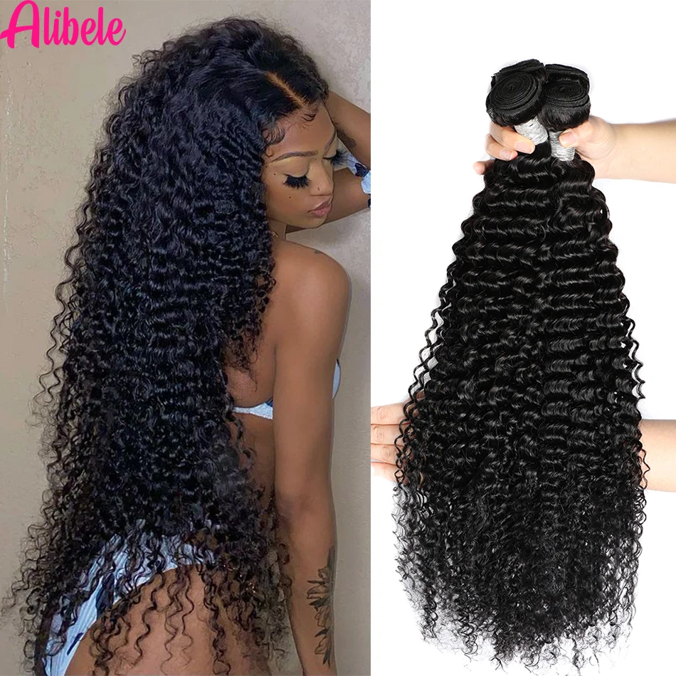 

Alibele Long Deep Wave Hair Bundles 26 28 30 Inch Human Hair 1 3 4 Bundles Natural Color 100% Brazilian Human Hair Weave Bundles