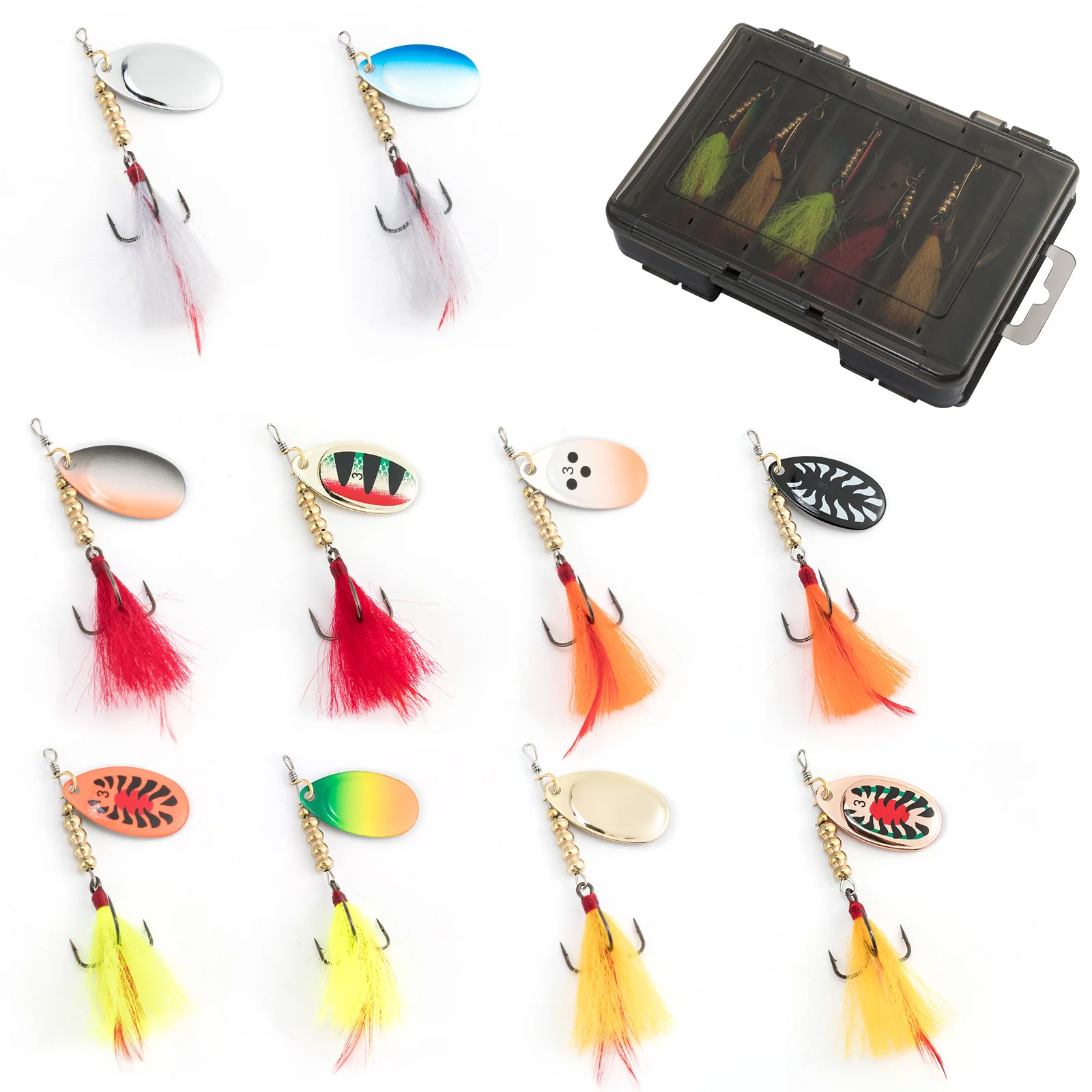 

10pcs Fishing Lure Metal Spinner Spoon Rooster Spinner Spinning Saltwater Artificial Bait Wobbler Crankbait Bass Trout Salmon