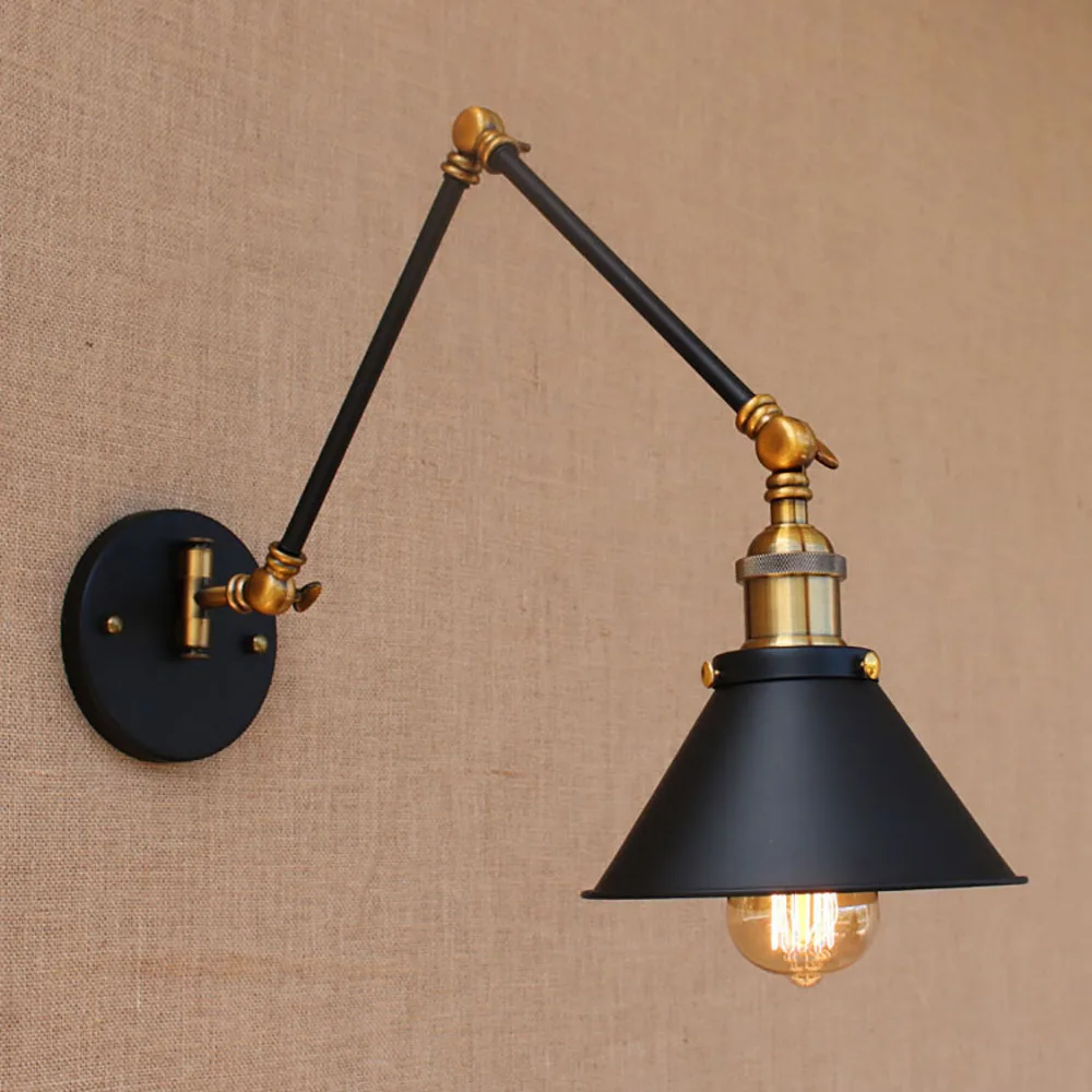 

American country Loft adjustable long arm wall lamp Vintage for workroom bedroom bar E27/E26 Light Fixtures for Home Lighting