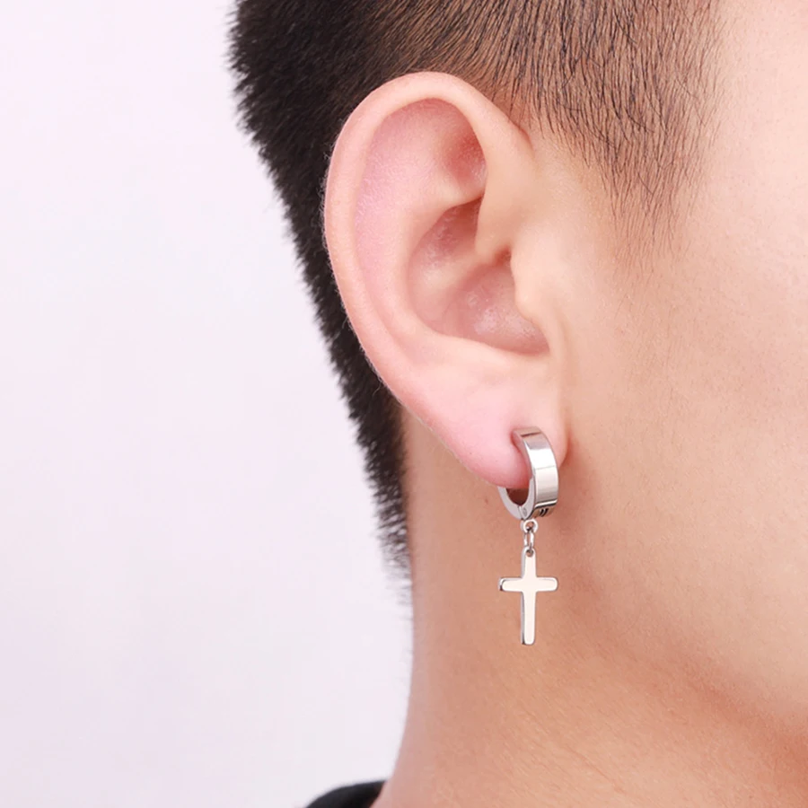 Pendientes de acero inoxidable con forma de cruz para hombre y mujer, aretes colgantes, hipoalergénicos, estilo Hip Hop, Punk, 1 par