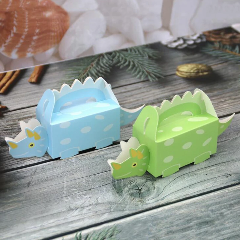 10/50/100pcs scatola di biscotti di dinosauro verde blu Baby Shower scatola di caramelle di cartone animato trattare scatole di carta di compleanno