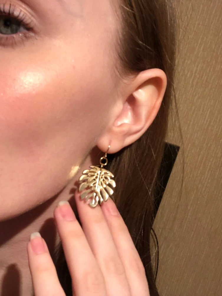 New Trend Gold Color Plating Monstera Leaf Overlap Drop Earrings For Women Girl Elegant Naturalism Casual  Jewelry Hot Summer