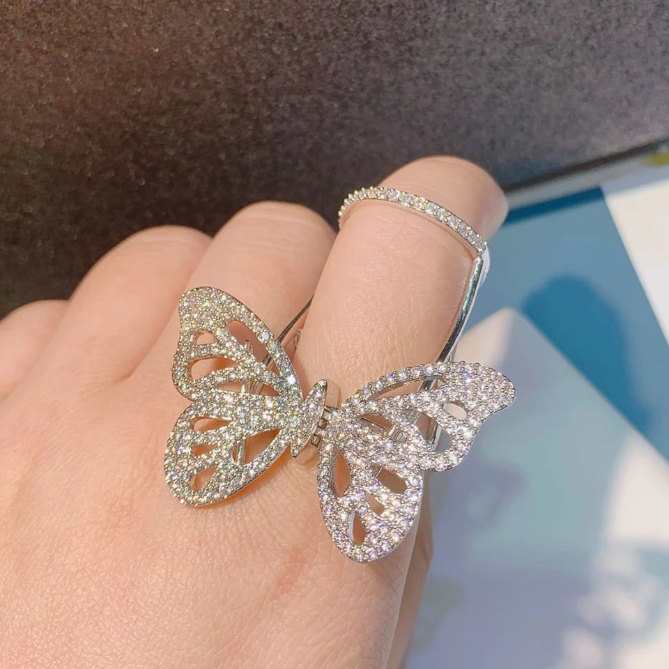 Zircon Hollow Out Fashionable New Movable Opening Butterfly Ring Wing Ring For Women