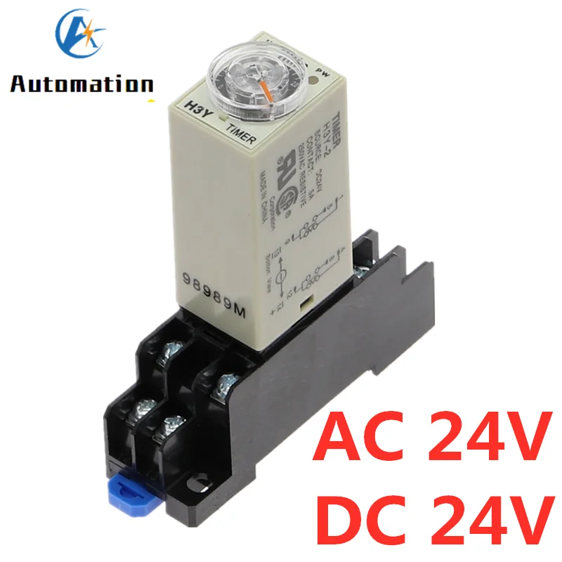 

Power-on Delay Rotary Knob DPDT 1S/5S/10S/30S/60S/3M/5M/10M/30M Timer Timing Time Relay AC/DC 24V H3Y-2 With Base Socket PYF08A