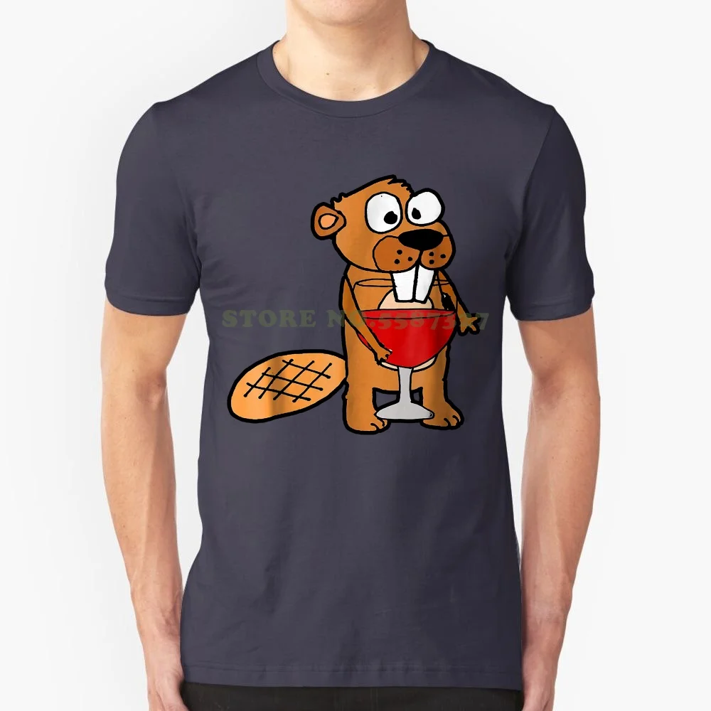 Funny Beaver Drinking Winet-Shirt Tshirt O-Neck Summer Personality Fashion Men T Shirts