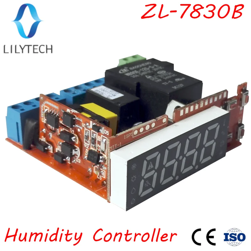 ZL-7830B, 30A relay, 100-240Vac, Digital, Humidity Controller, Hygrostat, with Alarming output, Lilytech