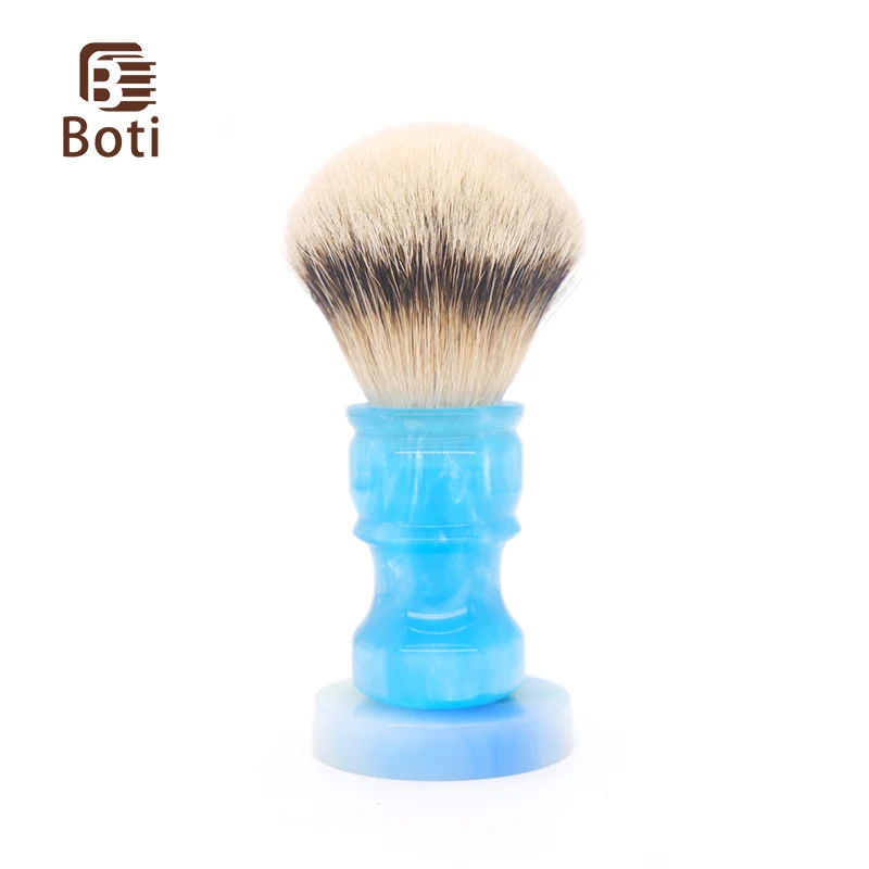 Boti Brush-Bule Resin Handle and Bulb Shape Leader Silvertip Badger Handmade Hair Knots Men's Shaving Brush