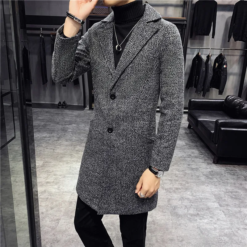 

Cappotto Uomo Lana Erkek Montlari Winter Coat Slim Fit Abrigo Largo Hombre Men Long Woolen Windbreaker Overcoat Mantel Wolle