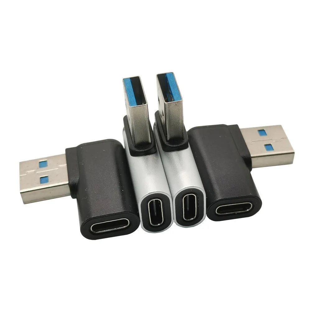 Type C Female to USB 3.0 Male Adapter USB C Right Angled Adaptor 90 Degree Left&Right Alloy Adaptor Black Silver