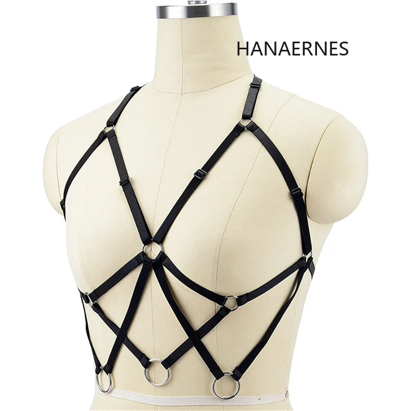 HANAERNES Sexy Lingerie Elastic Black Cupless Bra Bandage Women Lingerie Alluring Bustier Cage Goth Crop Bra Set