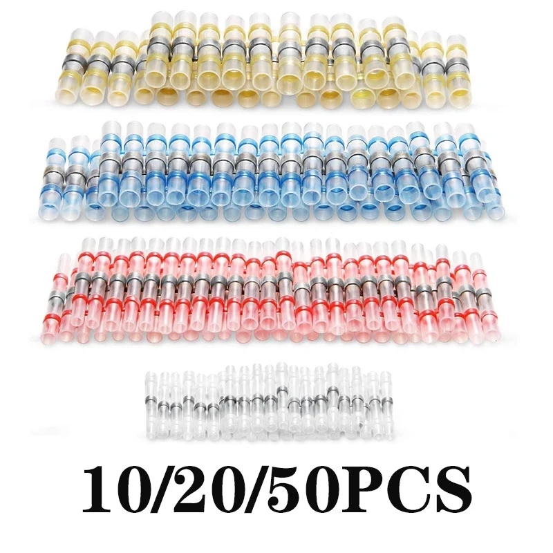 10/50 PCS Solder Seal Wire Connectors- Heat Shrink Solder Butt Connectors - Automotive Marine Insulated- Solder Connector Kit