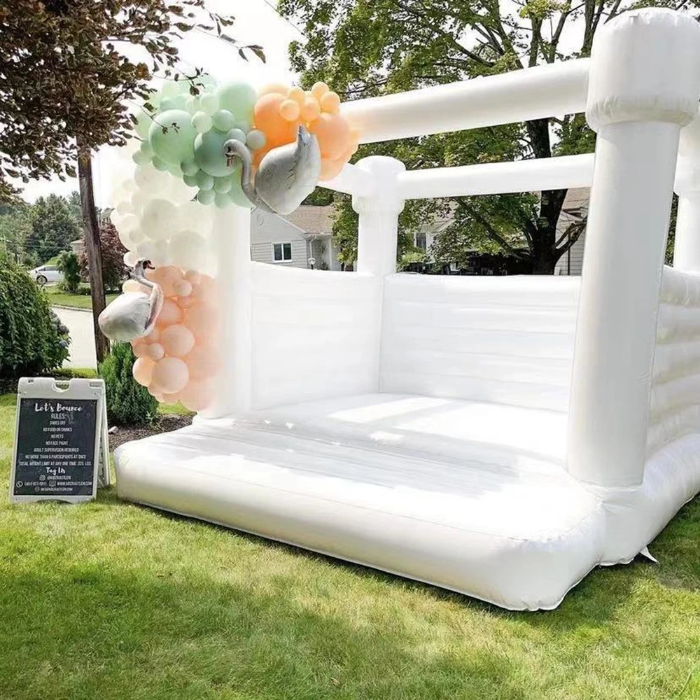 15ft Pastel Jumping Bocuncy Castle Inflatable Bouncer Wedding Bouncer White Bounce House with waterproof mat and ballon