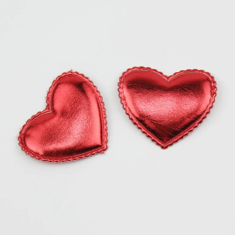 50Pcs 4*4.5cm PU Heart shape Padded Appliques for Baby Headwear Kids Hair Clip Sewing Supplies DIY Craft Decoration wholesale