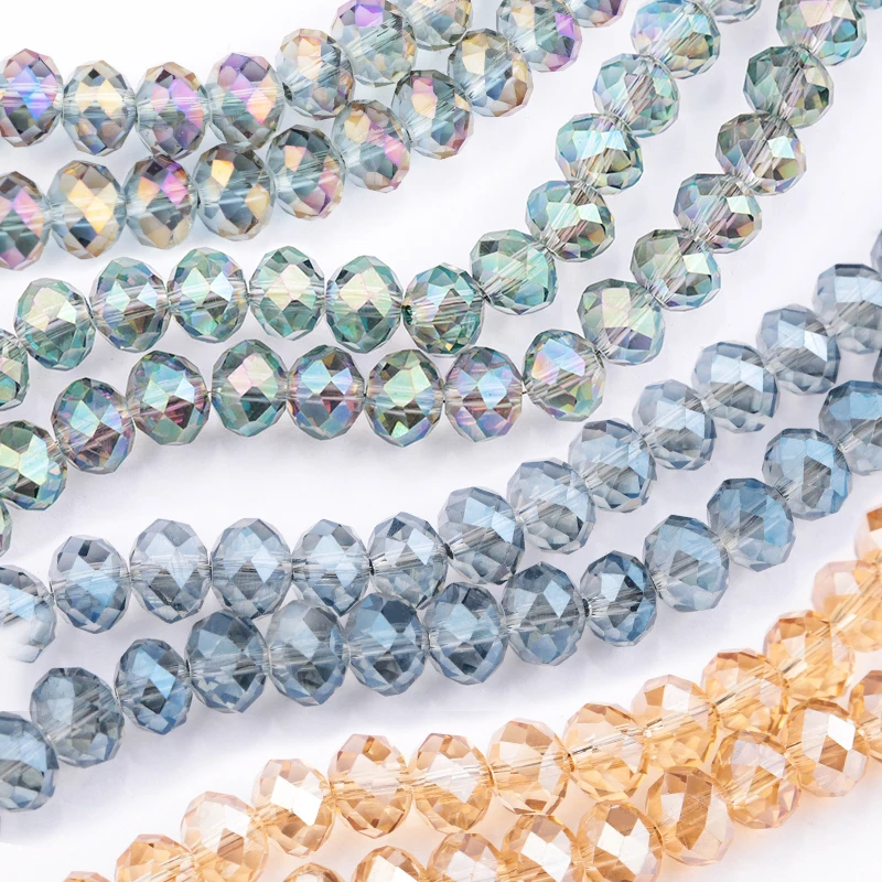 Plated AB color 4mm-8mm round glass beads ball shape crystal loose beads for Necklace bracelet making diy, jewelry accessories