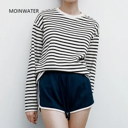 MOINWATER 2021 New Women Classic Striped Tees Tops for Spring Autumn Lady Cotton Long Sleeve Causal T-shirts MLT2112