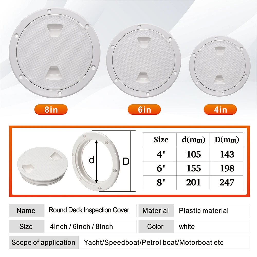 White ABS Round Deck Inspection Cover Access Hatch Cover For Marine Boat RV Yacht Screw Out Deck Inspection Plate 4/6/8 Inch