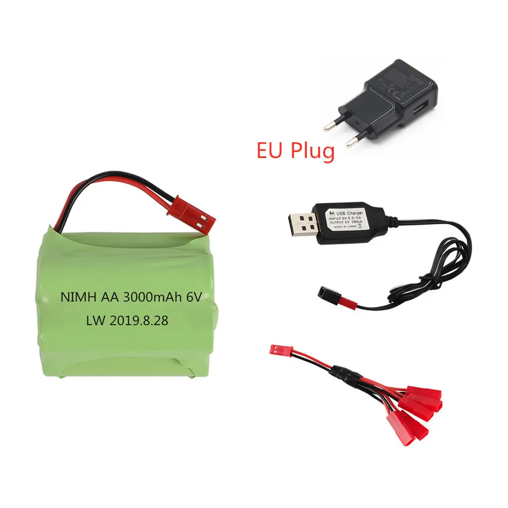 Batterie Nilaissée avec chargeur USB, 6V, 3000mAh, AA, 2400mAh, Jouets RC, Voitures, Bateau, Réservoirs, Robots, Pistolet, Prise JST