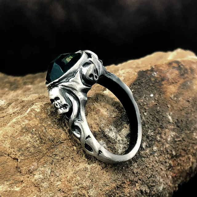 Pirates Of The Caribbean Ring Captain Jack Sparrow Death Finches Skull Green Crystal Stone Vintage