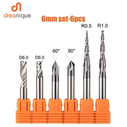 木工用フライスカッター,頑丈なCNCカーバイド彫刻ビット,6mm,6.35mm,カービングツール用シャンクルータービット