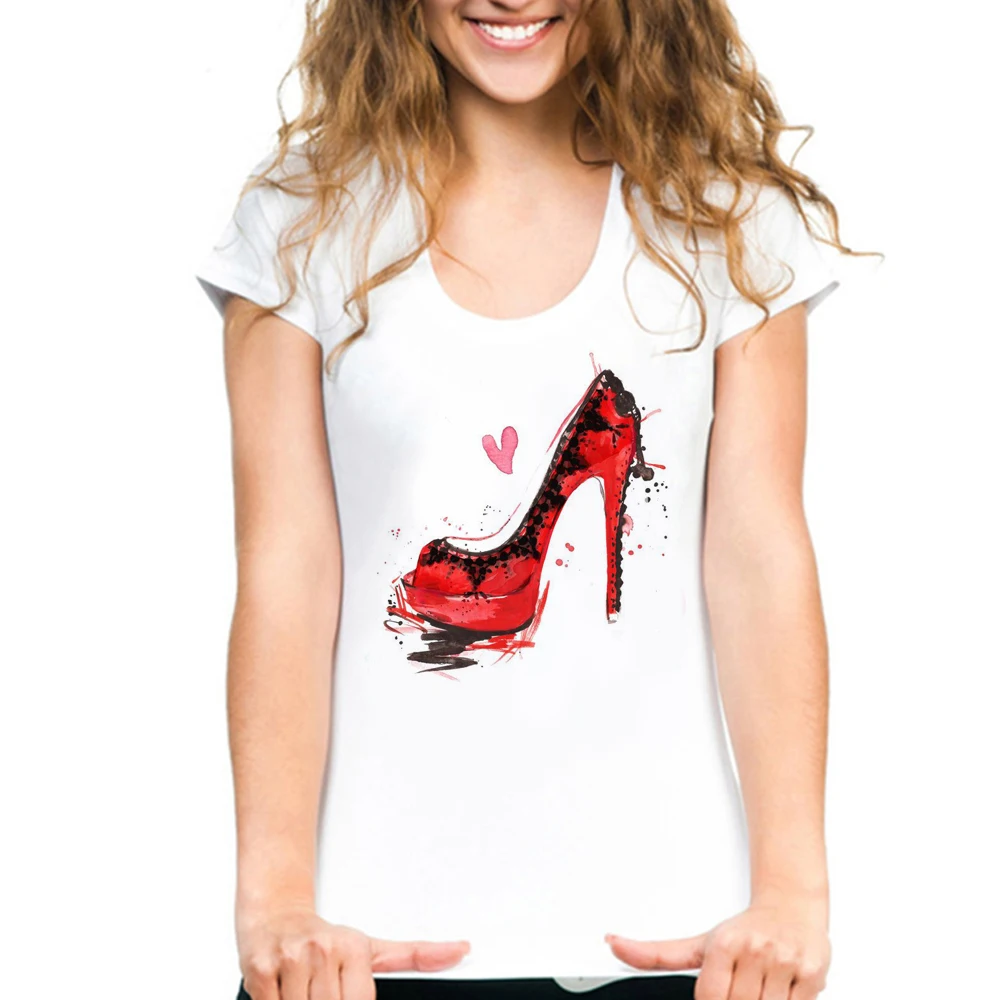 Camiseta de verano para mujer, zapatos de mujer Sexy, perfumado Floral, vacaciones, camisetas informales, regalo para niñas, camiseta de tacón alto